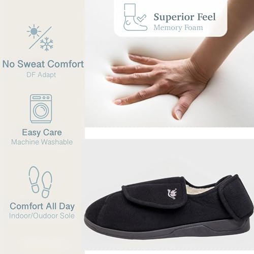 Image of Men's Memory Foam Diabetic Slippers with Adjustable Closure, Extra Wide Comfy Warm Plush Fleece Arthritis Edema Swollen Diabetic House Shoes Machine Washable with Anti Slip Sole