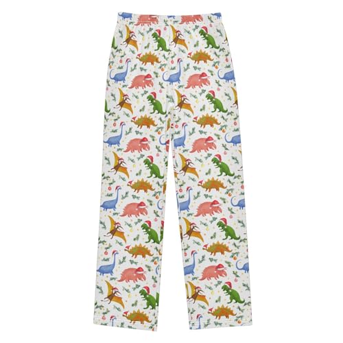 ZZXXB Dinosaur with Xmas Hat Boys Long Pants Soft Trousers Elastic Waist Kids Lounge Bottoms with Pockets S-XL - Main Image