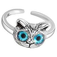LALADEFIEE Bague Chat Ajustable Femme Anneau Ouvert Décor Bijoux Doigt Style Vintage Bleu Yeux Adorable