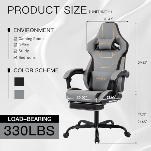 Video Gaming Chair with Footrest, Ergonomic Gamer Chair with Lumbar Support, Height Adjustable Swivel Racing Gaming Massage Chair, Reclining Computer Office Desk Chair for Adults - Image 4