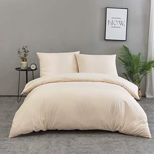 AYSW Baumwolle Bettwäsche 200x220 cm Beige 3er Set 1 Bettbezug mit 2 Kopfkissenbezug 80x80 cm