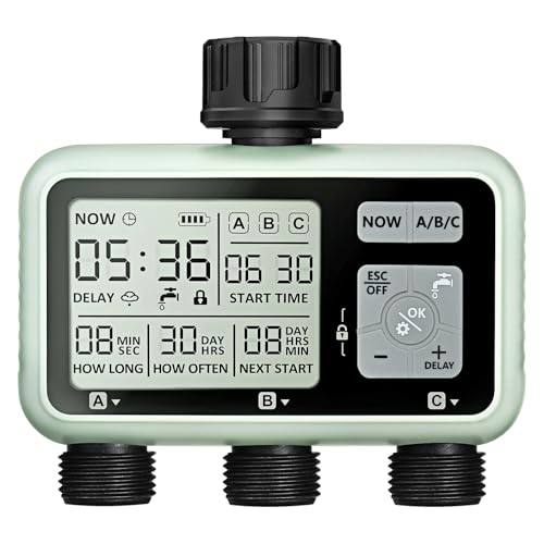 Johgee Ordinateur d'arrosage avec 3 Sorties contrôlées indépendamment, minuterie d'arrosage numérique avec écran LCD, contrôle d'arrosage...