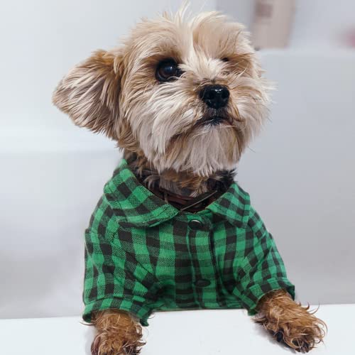 IECOii Dog Shirt, Classic Green Plaid Dog T-Shirt, Green Buffalo Dog Summer Clothes with Buttons Closure, Two-Legged Dog Cat Cardigan for All Seasons, Soft Breathable Pet Clothes for Cats Small Dogs - Image 5