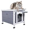 GEGURI Outdoor Cat House, Weatherproof Shelter for Ferrel Cats, Dogs, Rabbits Hutch with Elevated Floor, Asphalt Roof