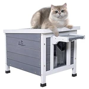 GEGURI Outdoor Cat House, Weatherproof Shelter for Ferrel Cats, Dogs, Rabbits Hutch with Elevated Floor, Asphalt Roof
