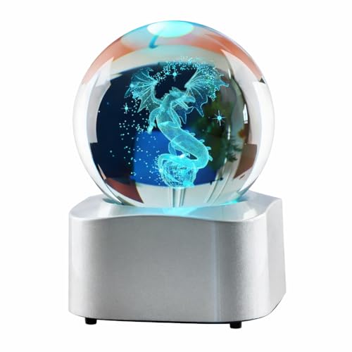 Zerelys 3D Fire Dragon Crystal Ball Night Light for Boys Girls, 3.15 Inch LED Crystal Lamp with Automatic Rotating Light Led Base, Birthday Gift for Kids, Bedroom Decor with Gift Box(Fire Dragonl)