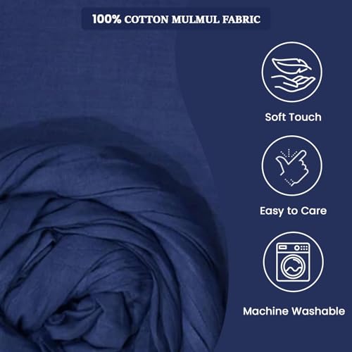 Image of 100% Pure Cotton Mulmul Fabric Material | Reusable Ultra Fine Mulmul Fabric | Lightweight Soft Smooth Piece Linning, Stole, Dupatta, Cushion Pillow Cover (Marlin Blue, 2.5 Meters)