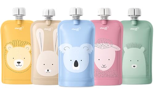 Cherub Baby Reusable Yogurt Pouches 5 Pack 150ml Leakproof Freezer Safe BPA-Free Squeeze Bags for Toddler