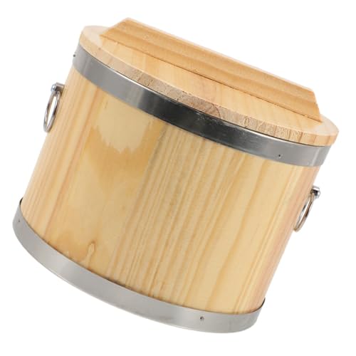 EXAOMBLE 大型蓋付き木製ライス桶 ステンレス内胆付き蒸し器 食品保存用密閉容器 家用寿司 拌飯用調理バケツ