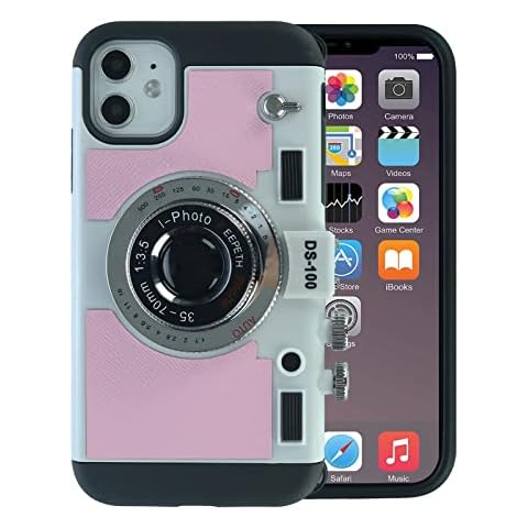 Emily in Paris Phone Case for iPhone 13 pro Max, Emily in Paris Phone case, 3D Cool Unique Vintage Camera Design Case That Looks Like a Camera,with Removable Neck Strap Lanyard Pink Cover