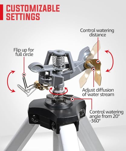 YAMATIC Impact Sprinkler on Adjustable Tripod Base, 360 Degree Large Area, Heavy Duty Adjustable Pulsator Sprinkler for Lawn, Yard and Grass Irrigation, Spray up to 20-90ft(Zinc Head) - Image 6