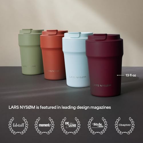 Image of LARS NYSOM Thermo Coffee Mug to go 17oz | Travel Mug 0.5 Liter with Insulation | Silicone grip base | Leak Proof Stainless Steel Tumbler for Coffee and Tea on the Go (Powder Misty Blue, 17oz)