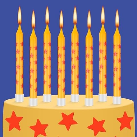 Conelist 12 Pcs Anime Theme Birthday Candles Yellow and Red Stars Print Themed Birthday Cake Candles Cupcake Topper for Boy and Husband 7 Stars Balls Themed Birthday Decoration Supplies Cover