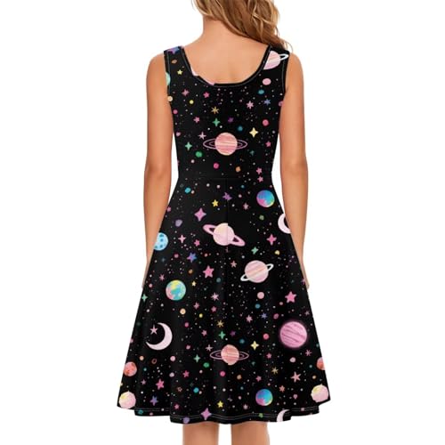 Image of Women's Casual Loose Sundress Midi Sleeveless Crewneck Dress Summer Beach Tank Dress with Pockets