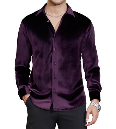 Alex Vando Mens Velvet Shirts Regular Fit Long Sleeve Soft Stretch Casual Button Down Shirt