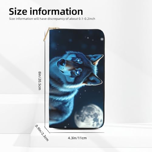 Wallet Women - Cool Blue Wolf-M Print Leather Wallet for Women with Zipper, Cute Bifold Long Ladies Wallets2