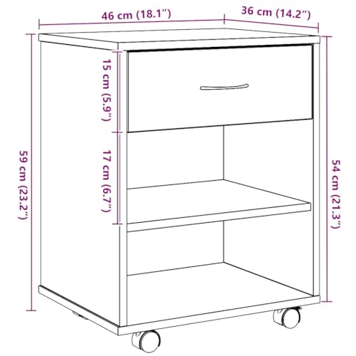 Boîte à roulettes en chêne à tiroir avec compartiment stable de rangement