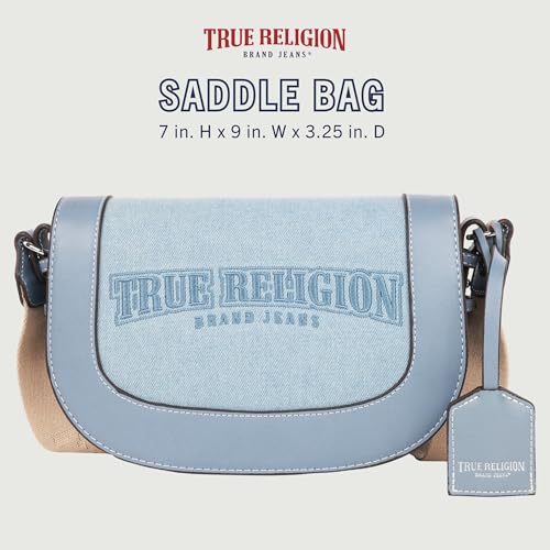 True Religion Saddle Bag, Women's Dark Denim Logo Shoulder Purse Handbag, Denim2