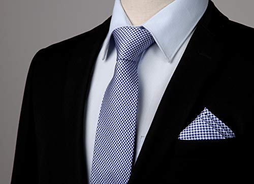 Image of HISDERN Ties for Men Solid Houndstooth Neckties Handkerchief Formal Business Tie & Pocket Square Set Wedding Party