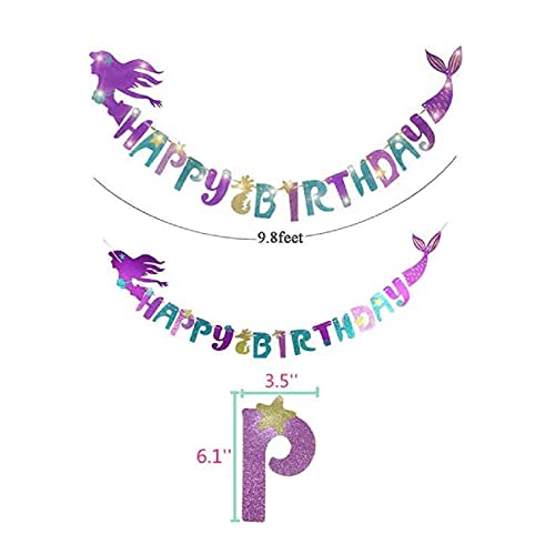 Image of WP WANNA PARTY Wanna Party Glitter Mermaid Birthday Banner Mermaid Party Supplies Favors Decoration Magical Under The Sea Birthday Party Pennant Garland for Girls, Kids and Baby, Blue