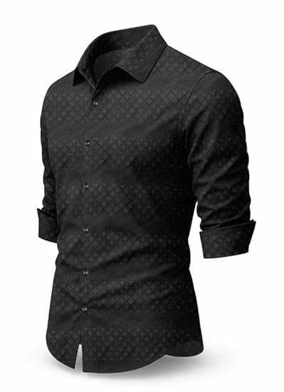 Image of Men's Polycotton Casual Textured Button Down Regular Fit Shirts Long Sleeve Shirt