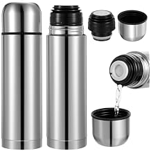 2Pcs Vacuum Insulated Thermal, 17 oz/500ml Silver 304 Stainless Steel Water Bottle Thermal with Cup for Hot and Cold Drinks, Compact Double Wall Flask Coffee Travel Mugs Office, Outdoor