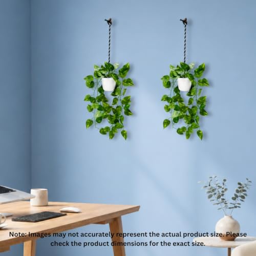 Image of fancymart Artificial Hanging Ivy Plant with White Hanging Pot & Rope, Pack of 2, Realistic Green Leaf Creeper for Home, Office, Living Room & Wall Decor, 60 cm Height