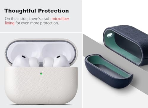 Image of Haobobro Handmade Case - for AirPods Pro 3 Case Cover - Premium Vegan Leather with Cross-Grain Texture, Wireless Charging Compatible, Drop Protective Hard Cover for AirPods Pro 3rd Generation - White