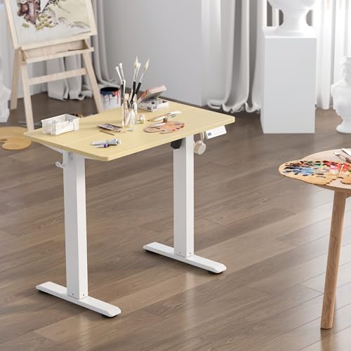 Image of YDN 32 inch Small Electric Standing Desk Adjustable Height, Sit Stand up Desk with Memory Presets & Cable Management, Home Office Desk for Office & Computer Workstation, White Frame /Nature Top