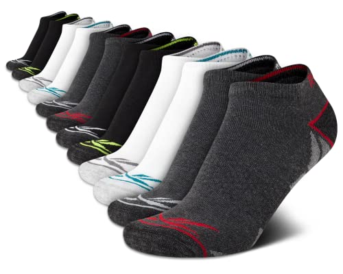 Reebok Boys' Low Cut Socks - 12 Pack Stretch Performance No Show Socks with Arch Support - Cushioned Athletic Socks for Boys, Size Large, White/Grey/Black