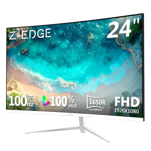 Z-Edge 24-inch Curved Gaming Monitor, Full HD 1080P 1920x1080 LED Backlight Monitor, with 100Hz Refresh Rate and Eye-Care Technology, U24C 178° Wide View Angle, DP+HDMI