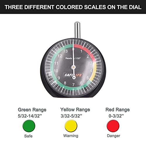 Image of SAFELIFE Tire Tread Depth Gauge, Dial Type Tire Tread Depth Gauge Professional for Motorcycle, Car,Truck and Bus,Easy Reading Tyre Tread Depth Gauge in 32nds (Pack of 2)