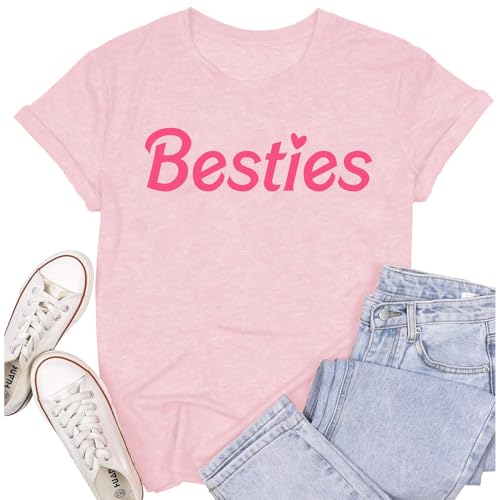 SUWATOIN Womens Best Friend Shirt Besties Heart T-Shirt Friends Matching Tee Tops Pink