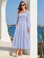 Blaues Freizeitkleid Damen elegant Langarm midilang A Linie Kleid Blue S – Ansicht 7