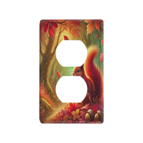 Squirrel Fall Light Switch Cover Decorative Receptacle Outlet Wall Plate Guard Plastic Outlet Covers for Farmhouse Home Decor Livingroom (Duplex Outlets Cover)