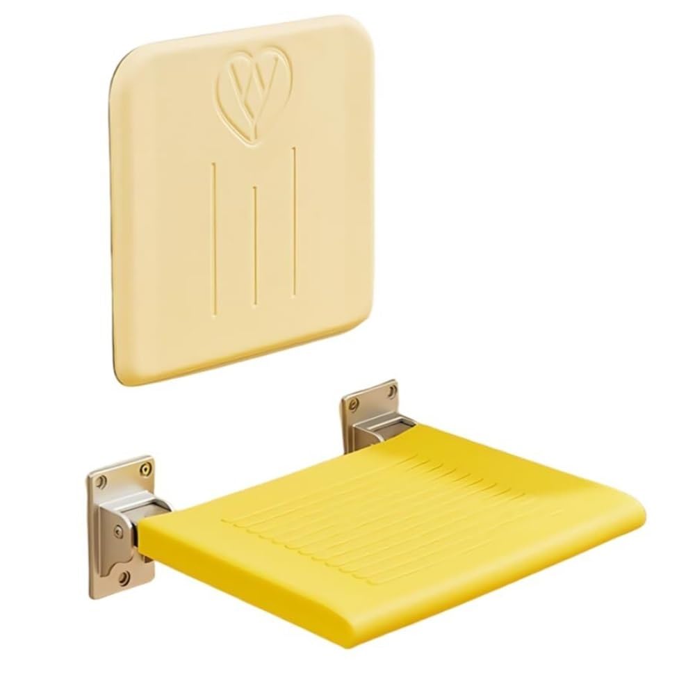 shower stool Folding Shower Seat Bathroom Drop-Leaf Wall Stool Disabled Shoe Changing In The Entryway folding(Gelb,With backrest)