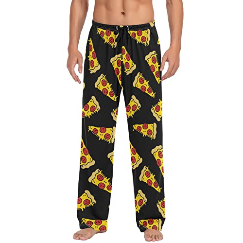 ALAZA Men's Yellow Pizza Food Doodle Black Drawstring Pants Elastic Waist