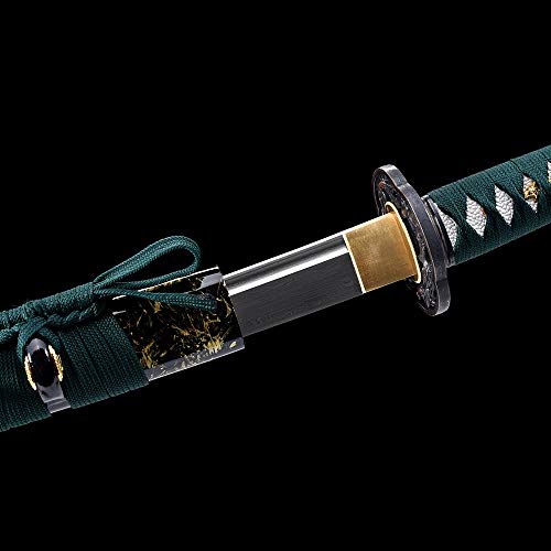 fengze Handmade Samurai Sword, 40 Inch Damascus Steel Ultra Sharp Fully Hand Forged Katana Sword for Real Battle, Full Tang, Clay Tempered (The Shadow)