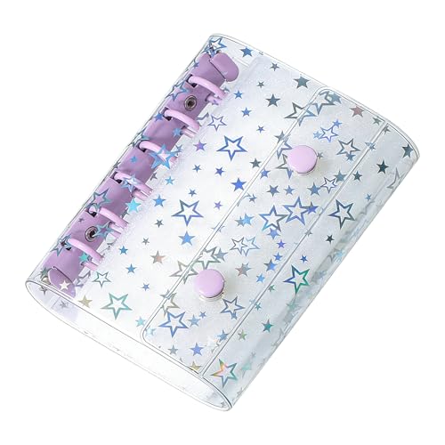 Ring Binder PU Leather Refillable Notebook - Binders Cover | A7 Glitter Star Budget Planner Shell | A7 Budget Binder Cover | For