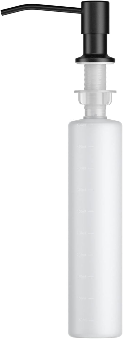 Soap Dispenser for Kitchen Sink Stainless Steel Kitchen Sink Soap Dispenser Pump Matte Black Refill from The Top Bar Sink Soap Dispenser with 17OZ Bottle, Black