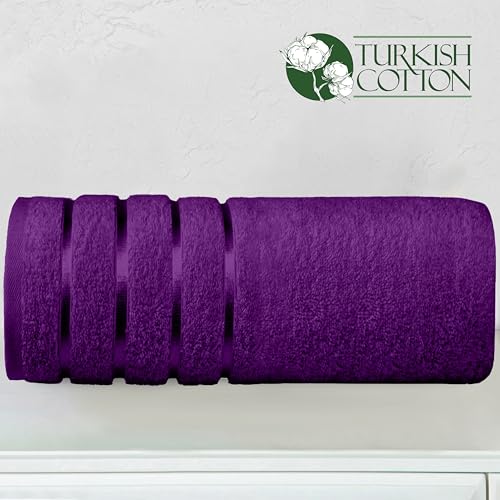 Image of Elegant Comfort 100% Turkish Cotton 4 Lines Viscose Stripe Jumbo Bath Towel - Hotel Spa Quality Extra Large 35 x 70 Inch Bath Towel Ultra Soft, Super Absorbent Quick Dry Large Bath Towel, Purple