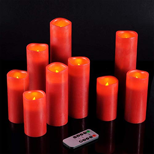 Hausware Set Of 9 Flameless Candles Battery Operated Led Real Wax Flickering Electric Candles With Remote Control Timer For Wedding Birthday Halloween Christmas Decorations (Burgundy Color) #TOP1