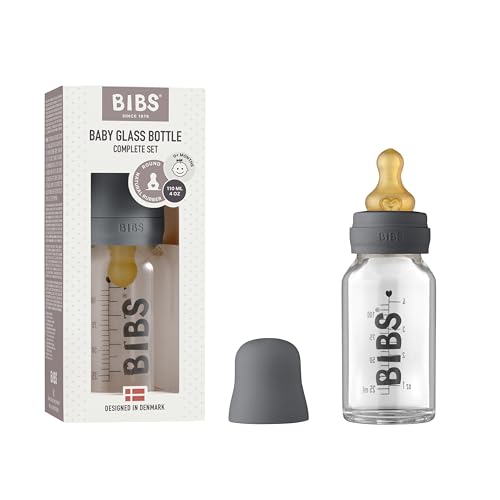 BIBS Baby Glass Bottle. Anticólicos. Tetina redonda de látex de caucho natural. Favorece la lactancia natural, 110 ml, Iron