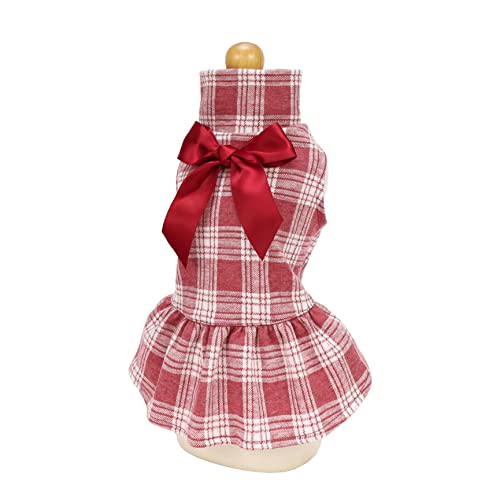 Fitwarm Dog Christmas Outfit, Winter Dog Dress, Dog Clothes For Small Dogs Girl, Turtleneck Plaid Pet Costume, Cat Apparel, Red, Small #TOP1