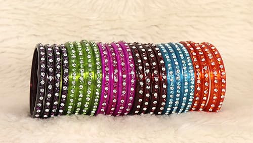 Image of NMII Fancy Glass Bangle Set For Women & Girls | Kada Bangles For Daily Use | Kaanch Ke Kade | Multicolor Kada Set | Chudi For Women | Fancy Women's Bangles For Wedding, Party & Gift
