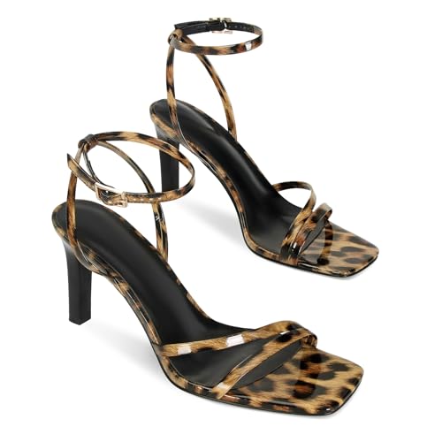 Image of SOVANYOU Heeled Sandals for Women Dressy Square Open Toe Strappy High Heels with Ankle Strap for Wedding Party Daily Wear