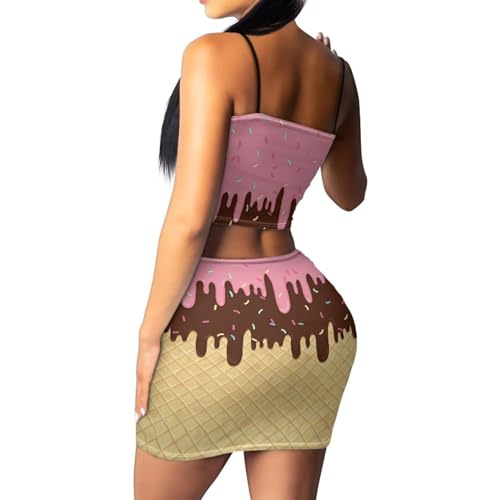Image of Biyejit Women's 2 Piece Summer Outfits Spaghetti Strap Crop Tops and Bodycon Mini Skirt Dress Set Plus Size S-4XL