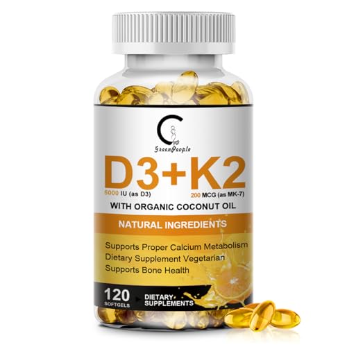 Vitamin D3 K2 Supplement with Vitamin D3 5000 IU, 200 mcg Vitamin...
