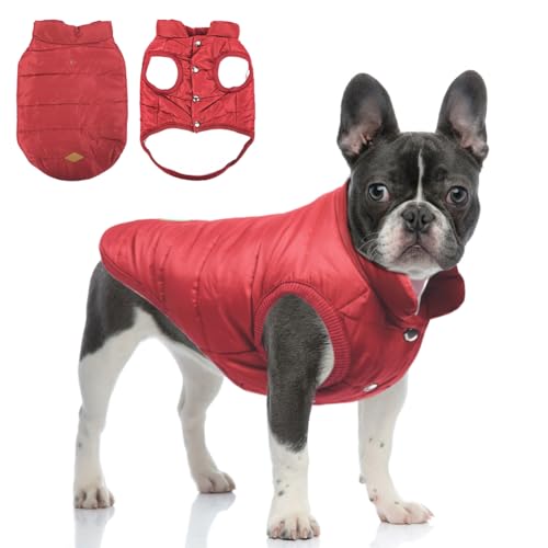 Meioro in Winter Coats for Dogs Clothes Dog Warm Winter Lined Coat French Bulldog Pug Dog Clothes Vest, Red