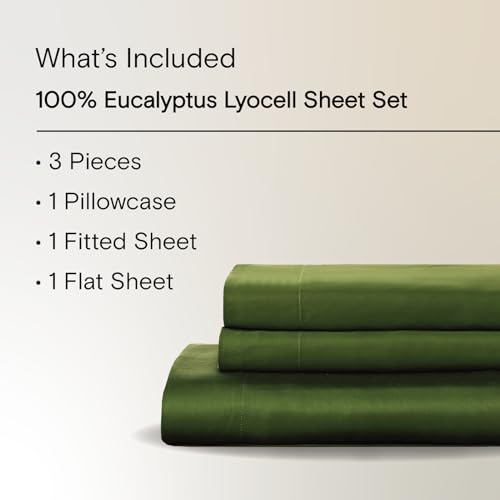 Sijo AiryWeight Tencel Sheet Set, 100% Lyocell Derived from Eucalyptus, Buttery Soft, Architectural Digest 2022 Best Cooling Sheets Winner - 3pc - 1 Pillowcase 1 Fitted 1 Top (Forest, Twin)